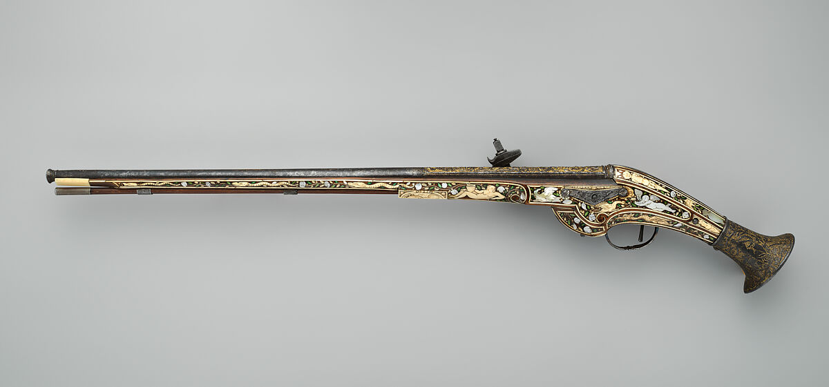 Wheellock Pistol, Steel, wood, staghorn, mother-of-pearl, gold, French
