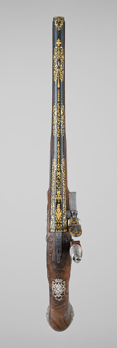 Pair of Flintlock Pistols of Count Heinrich von Brühl (1700–1763), Adrien Reynier the Younger, called Le Hollandois (French, Paris ca. 1680–1743 Paris), Steel, wood, silver, gold, copper alloy, French, Paris