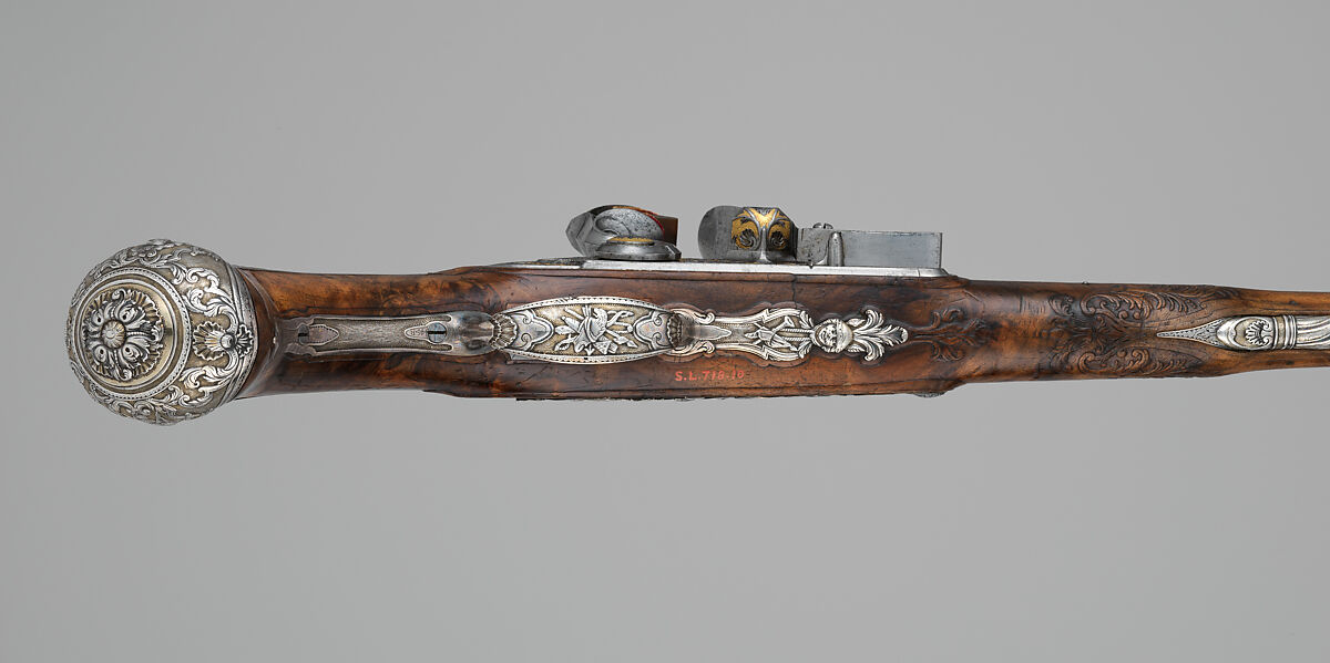 Pair of Flintlock Pistols of Count Heinrich von Brühl (1700–1763), Adrien Reynier the Younger, called Le Hollandois (French, Paris ca. 1680–1743 Paris), Steel, wood, silver, gold, copper alloy, French, Paris