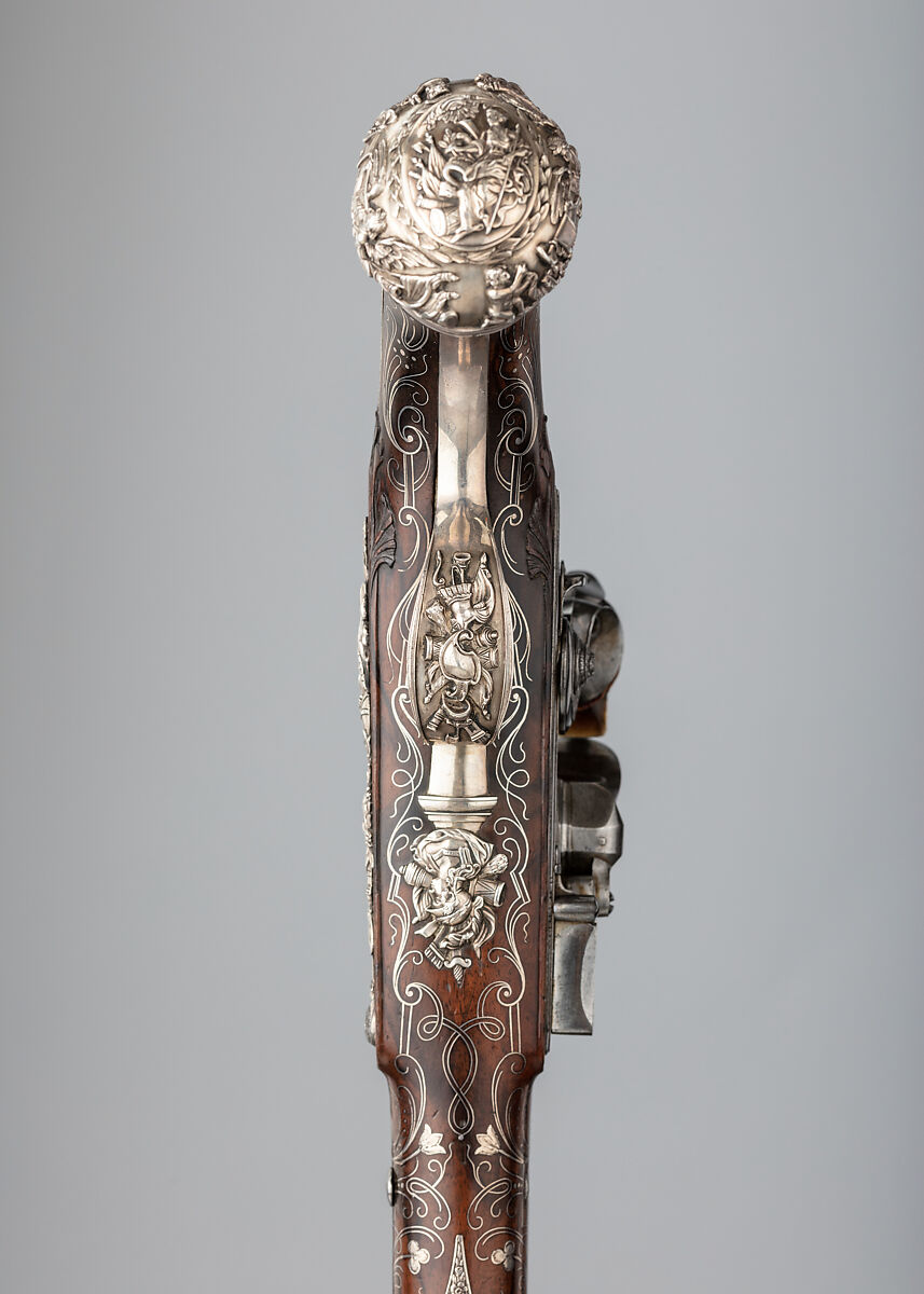 Pair of Flintlock Pistols, Henry Hadley (British, London, active 1734, d. 1773), Steel, wood (walnut), silver, gold, copper alloy, British, London
