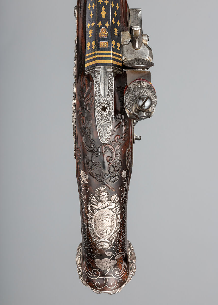 Pair of Flintlock Pistols, Henry Hadley (British, London, active 1734, d. 1773), Steel, wood (walnut), silver, gold, copper alloy, British, London