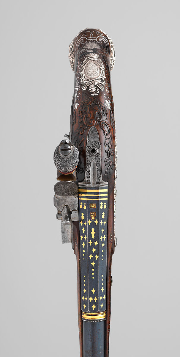 Pair of Flintlock Pistols, Henry Hadley (British, London, active 1734, d. 1773), Steel, wood (walnut), silver, gold, copper alloy, British, London