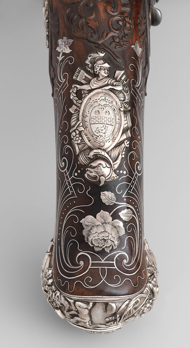 Pair of Flintlock Pistols, Henry Hadley (British, London, active 1734, d. 1773), Steel, wood (walnut), silver, gold, copper alloy, British, London