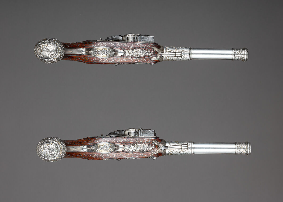 Pair of Flintlock Pistols, Claude Martin (French, Lyon 1735–1800 Lucknow), Steel, wood, silver, gold, Indian, Lucknow, and possibly British, London