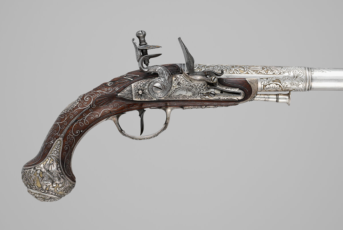 Pair of Flintlock Pistols, Claude Martin (French, Lyon 1735–1800 Lucknow), Steel, wood, silver, gold, Indian, Lucknow, and possibly British, London