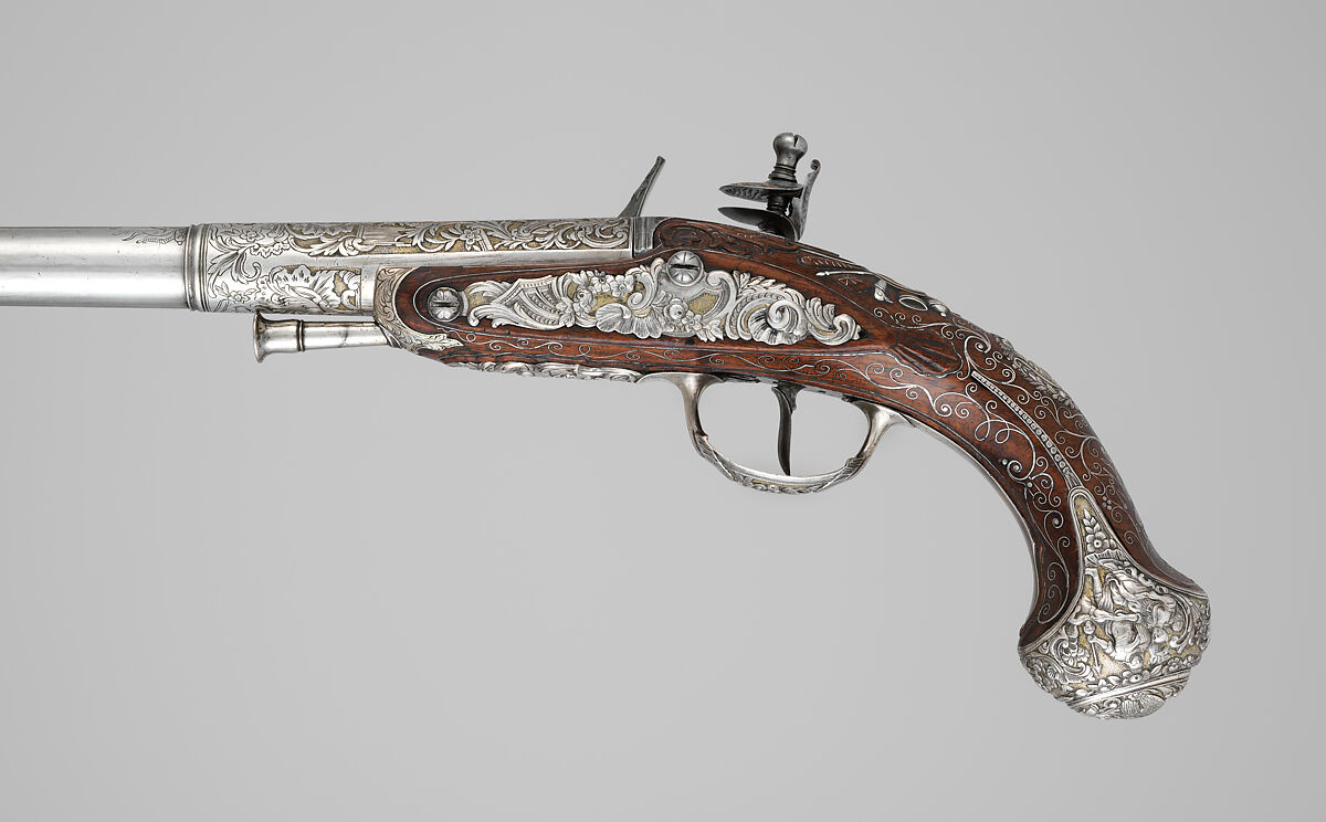 Pair of Flintlock Pistols, Claude Martin (French, Lyon 1735–1800 Lucknow), Steel, wood, silver, gold, Indian, Lucknow, and possibly British, London
