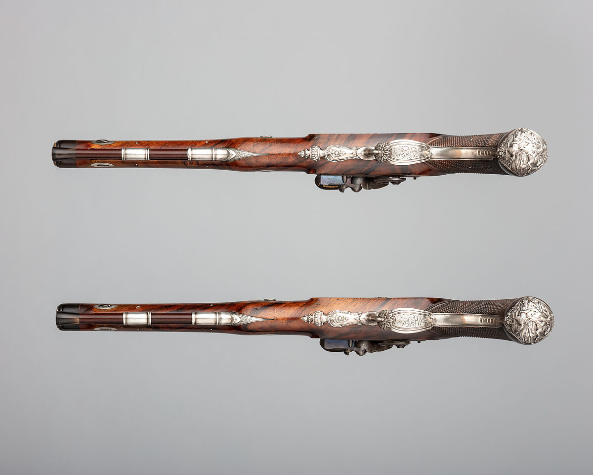 Pair of Flintlock Pistols of the Prince of Wales, later George IV (1762–1830), with Case and Accessories, Durs Egg (British, born Switzerland, baptized Oberbuchsiten, Switzerland 1748–1831 London), Steel, wood (walnut, rosewood, mahogany), silver, gold, horn, copper alloy, leather, textile, British, London