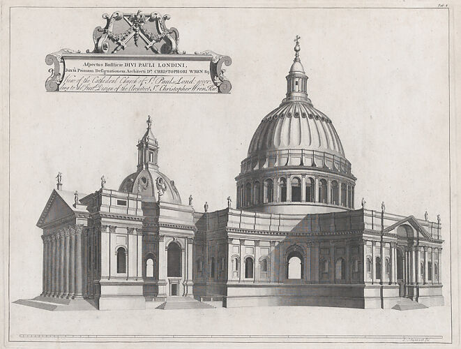 View of the Cathedral Church of St. Paul's, London, Plate 8 from: A Catalogue of the Churches (...) Royal Palaces, Hospitals, and Publick Edifices, Built by Sr. Christopher Wren