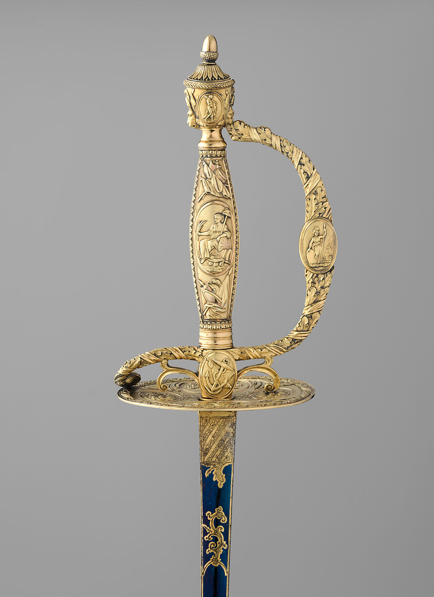Smallsword with Scabbard and Case, Michael Barnett (British, Workington, Cumberland 1758–1823 London), Steel, gold, silver, wood, vellum, leather, copper alloy, silk, felt, British, London