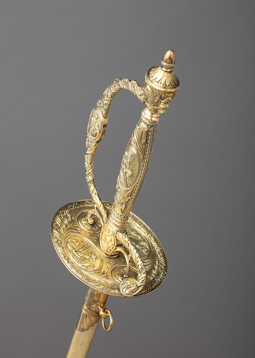 Smallsword with Scabbard and Case, Michael Barnett (British, Workington, Cumberland 1758–1823 London), Steel, gold, silver, wood, vellum, leather, copper alloy, silk, felt, British, London