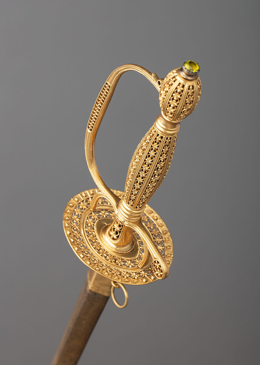 Smallsword with Scabbard, Gold, steel, copper alloy, wood, vellum, felt, glass, hilt and scabbard, probably Spanish; blade, German, Solingen