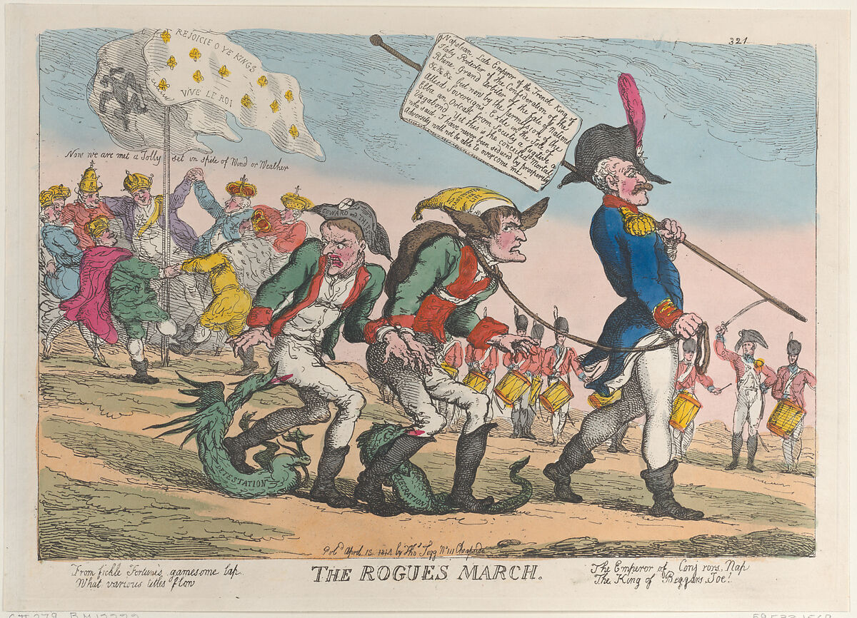 The Rogues March, Thomas Rowlandson (British, London 1757–1827 London), Hand-colored etching 