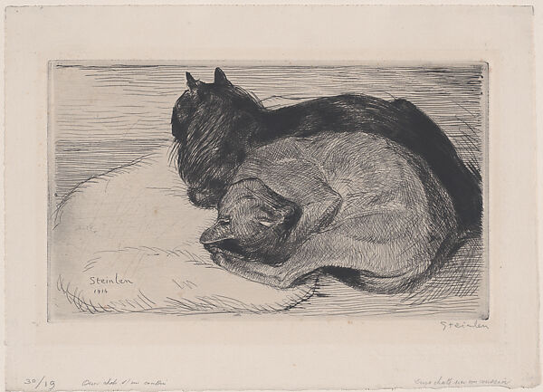 Deux Chats sur un Coussin, Théophile-Alexandre Steinlen (French (born Switzerland), Lausanne 1859–1923 Paris), Drypoint 