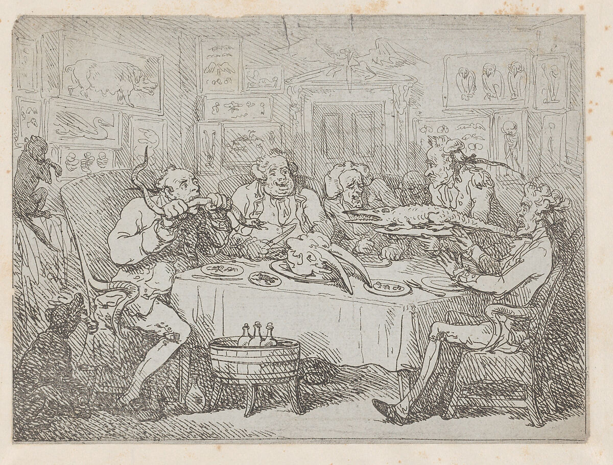 The Banquet Scene: a Repast of the Acclimitative Order (Peter's Prophesy, or the President and the Poet), Thomas Rowlandson (British, London 1757–1827 London), Etching 