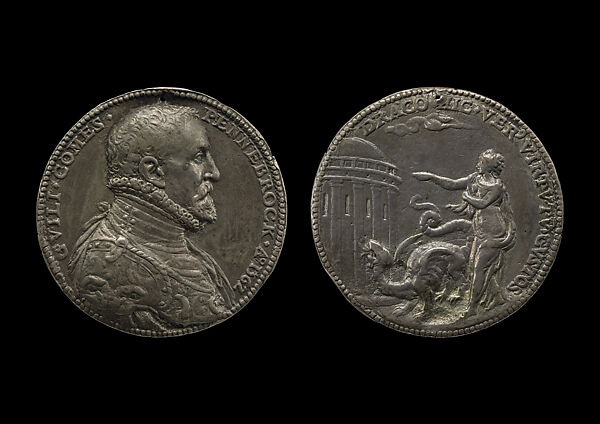 Portrait Medal of William Herbert, 1st Earl of Pembroke, with Allegory of Virtue, Steven Cornelisz van Herwijck  Netherlandish, Cast and chased silver