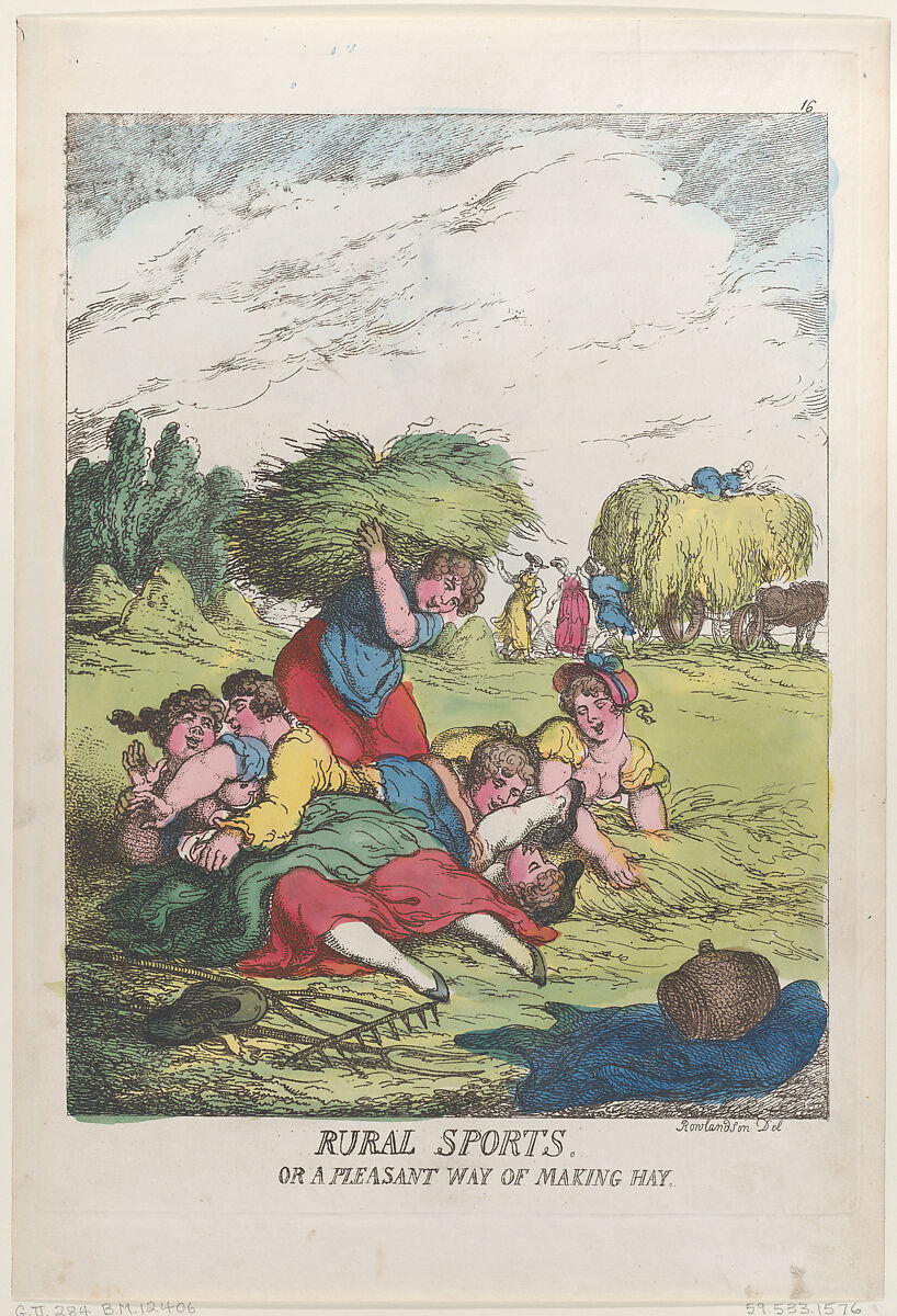 Rural Sports, or a Pleasant Way of Making Hay, Thomas Rowlandson (British, London 1757–1827 London), Hand-colored etching 