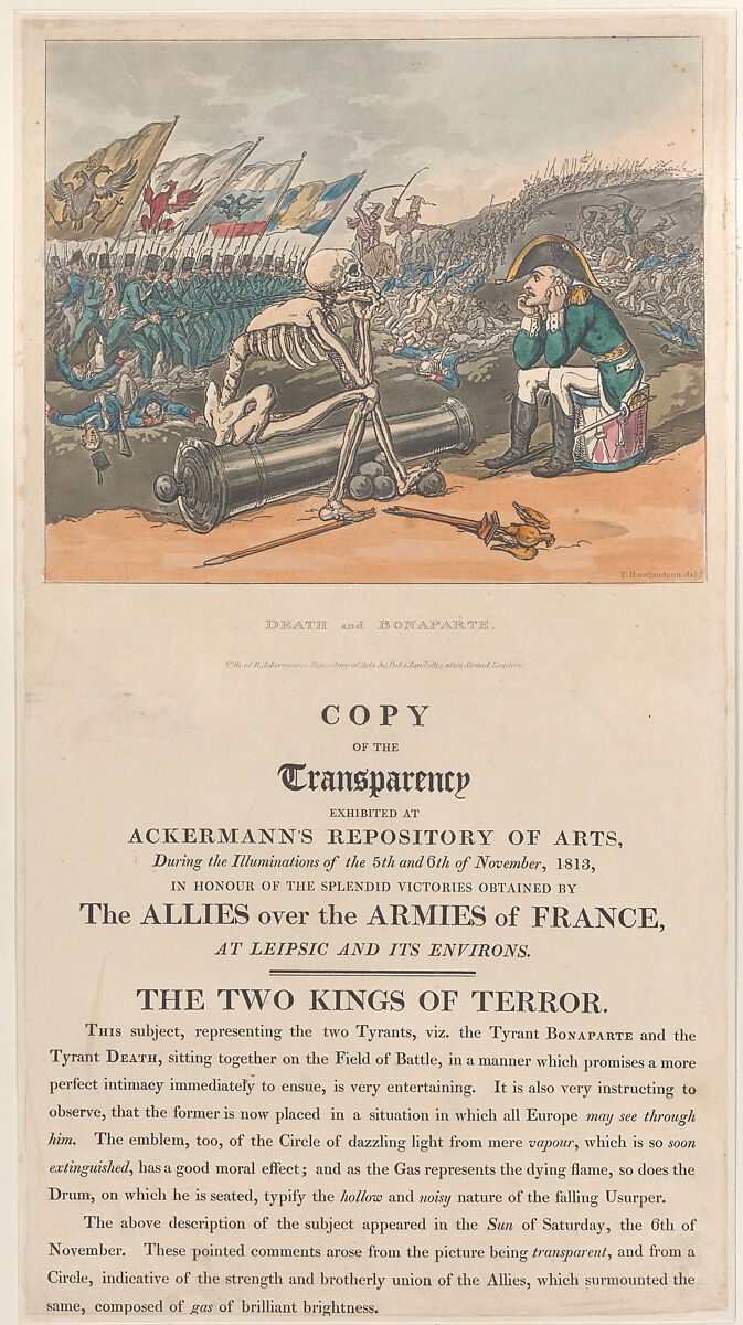 Death and Bonaparte, The Two Kings of Terror, Thomas Rowlandson (British, London 1757–1827 London), Hand-colored etching; second issue 