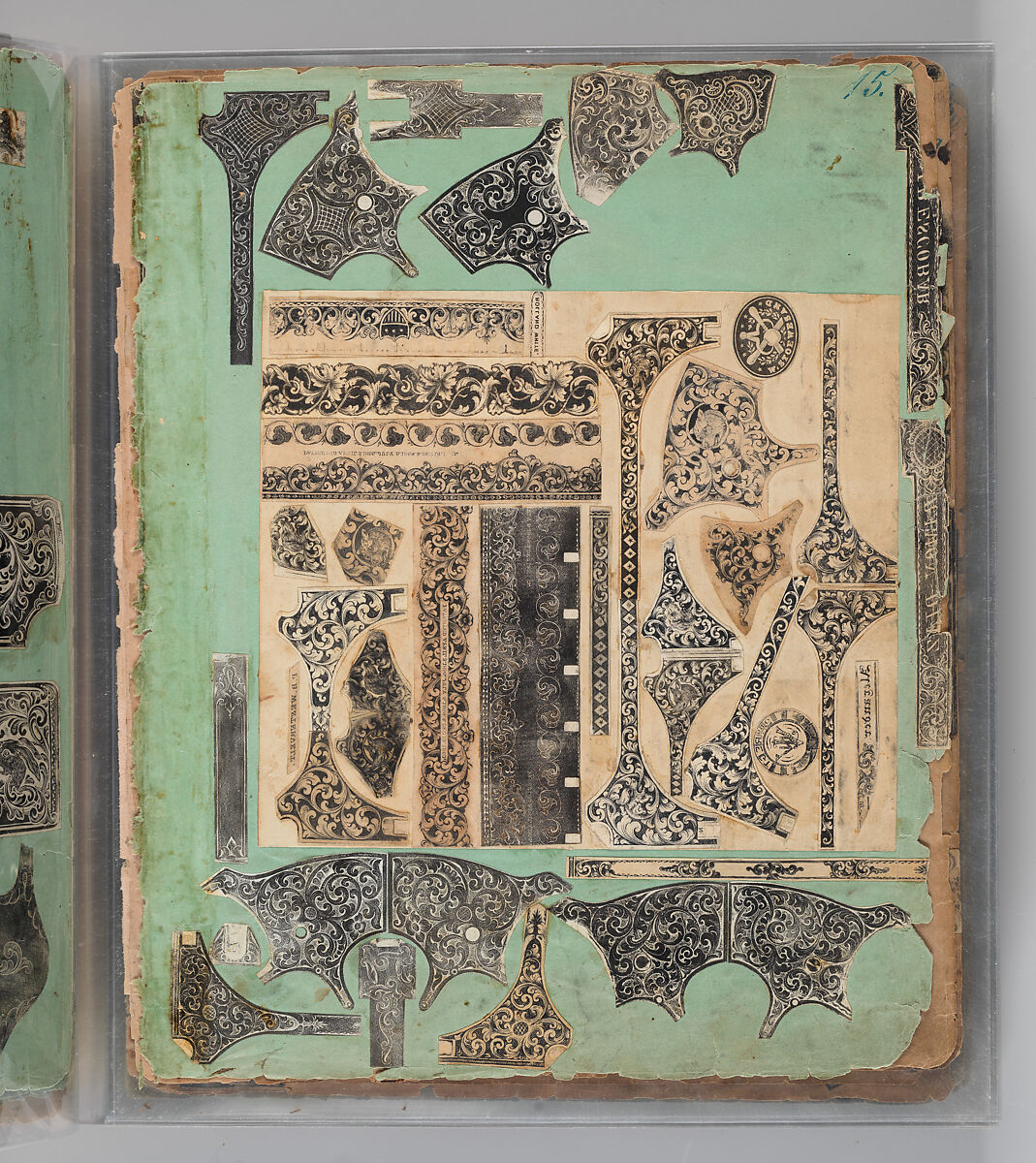 Workbook Recording the Engraved Firearms Ornament of Louis D. Nimschke (1832–1904), Louis Daniel Nimschke (American, born Ebersdorf, Reuss Schleiz, Germany July 14, 1832–April 9, 1904 Brooklyn, New York), Ink on paper, leather binding, American, New York