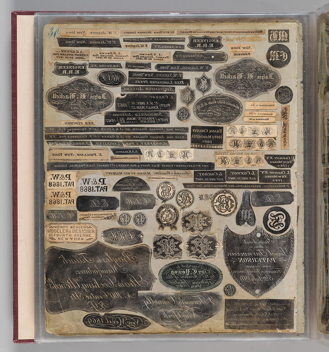 Workbook Recording the Engraved Firearms Ornament of Louis D. Nimschke (1832–1904), Louis Daniel Nimschke (American, born Ebersdorf, Reuss Schleiz, Germany July 14, 1832–April 9, 1904 Brooklyn, New York), Ink on paper, leather binding, American, New York