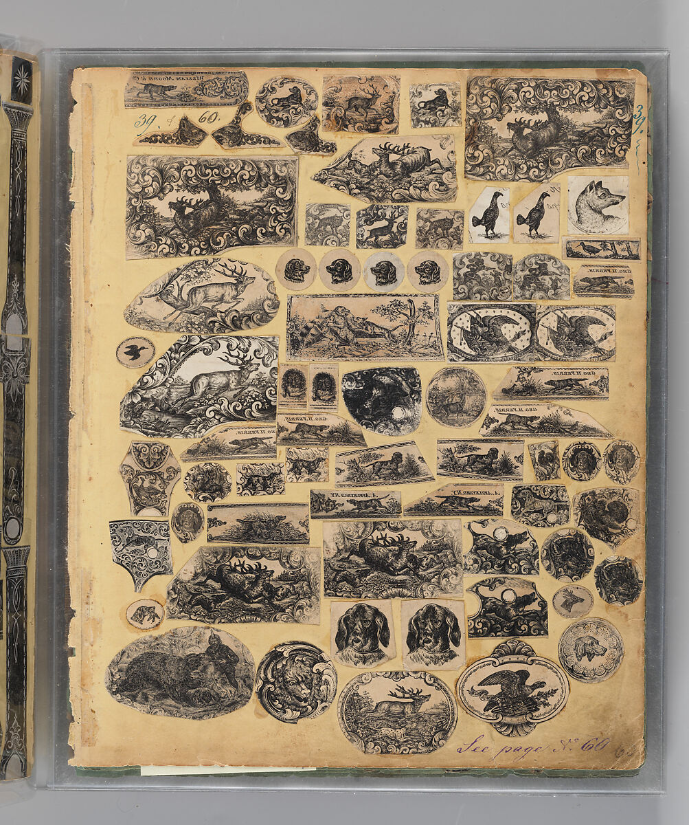 Workbook Recording the Engraved Firearms Ornament of Louis D. Nimschke (1832–1904), Louis Daniel Nimschke (American, born Ebersdorf, Reuss Schleiz, Germany July 14, 1832–April 9, 1904 Brooklyn, New York), Ink on paper, leather binding, American, New York