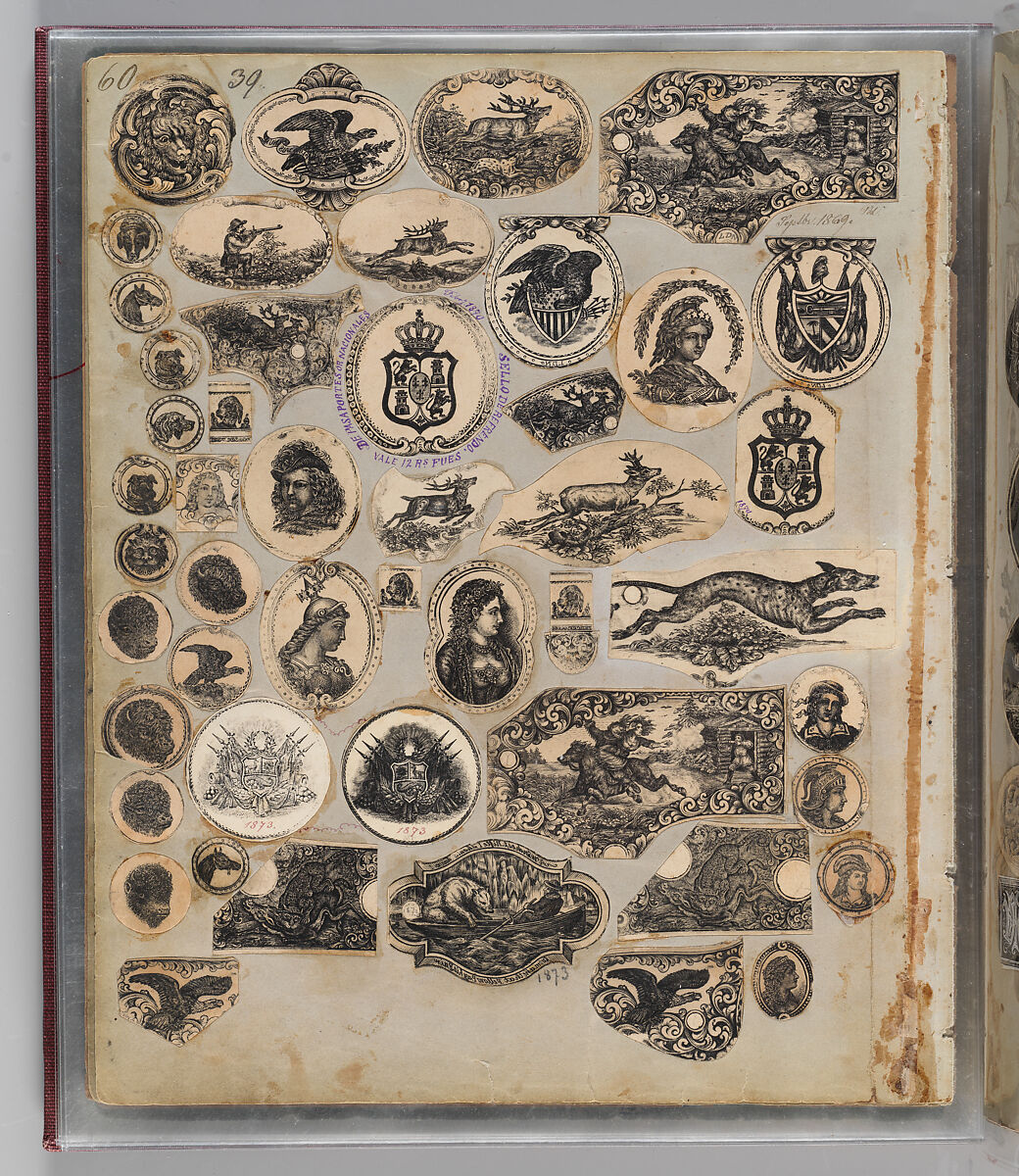 Workbook Recording the Engraved Firearms Ornament of Louis D. Nimschke (1832–1904), Louis Daniel Nimschke (American, born Ebersdorf, Reuss Schleiz, Germany July 14, 1832–April 9, 1904 Brooklyn, New York), Ink on paper, leather binding, American, New York