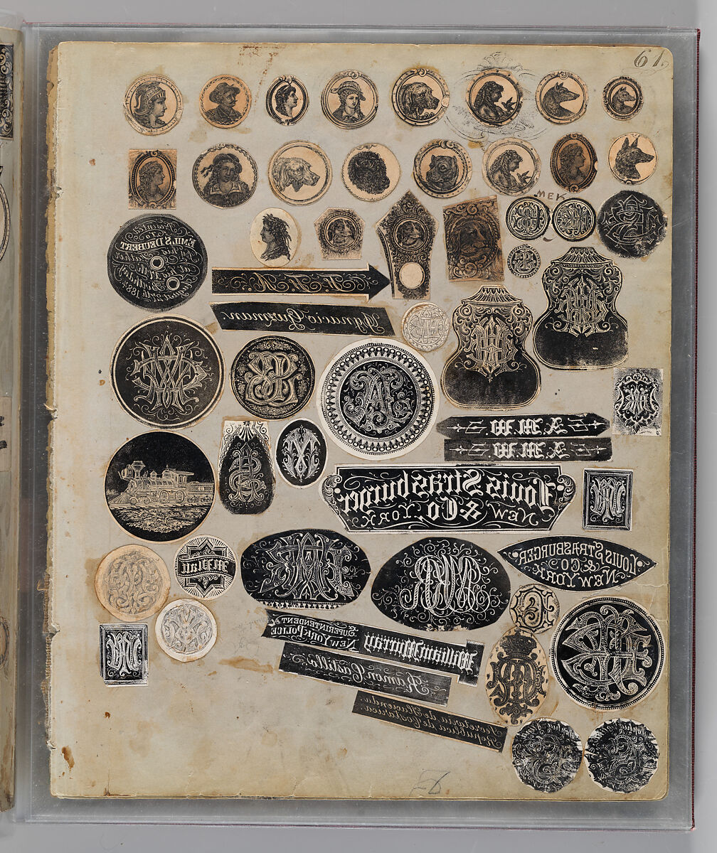 Workbook Recording the Engraved Firearms Ornament of Louis D. Nimschke (1832–1904), Louis Daniel Nimschke (American, born Ebersdorf, Reuss Schleiz, Germany July 14, 1832–April 9, 1904 Brooklyn, New York), Ink on paper, leather binding, American, New York