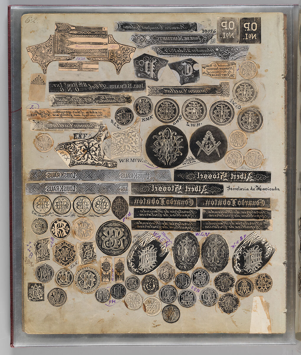 Workbook Recording the Engraved Firearms Ornament of Louis D. Nimschke (1832–1904), Louis Daniel Nimschke (American, born Ebersdorf, Reuss Schleiz, Germany July 14, 1832–April 9, 1904 Brooklyn, New York), Ink on paper, leather binding, American, New York