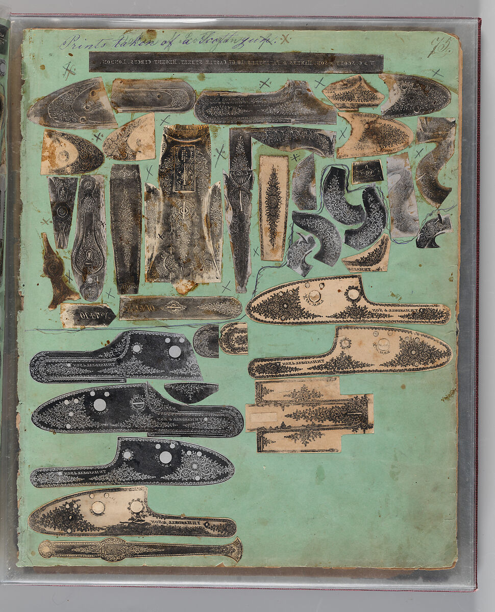 Workbook Recording the Engraved Firearms Ornament of Louis D. Nimschke (1832–1904), Louis Daniel Nimschke (American, born Ebersdorf, Reuss Schleiz, Germany July 14, 1832–April 9, 1904 Brooklyn, New York), Ink on paper, leather binding, American, New York