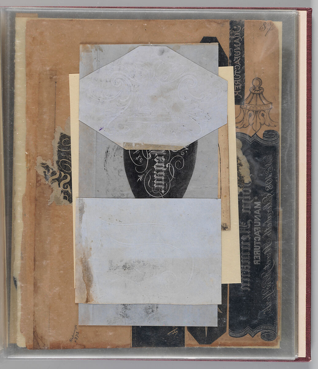 Workbook Recording the Engraved Firearms Ornament of Louis D. Nimschke (1832–1904), Louis Daniel Nimschke (American, born Ebersdorf, Reuss Schleiz, Germany July 14, 1832–April 9, 1904 Brooklyn, New York), Ink on paper, leather binding, American, New York