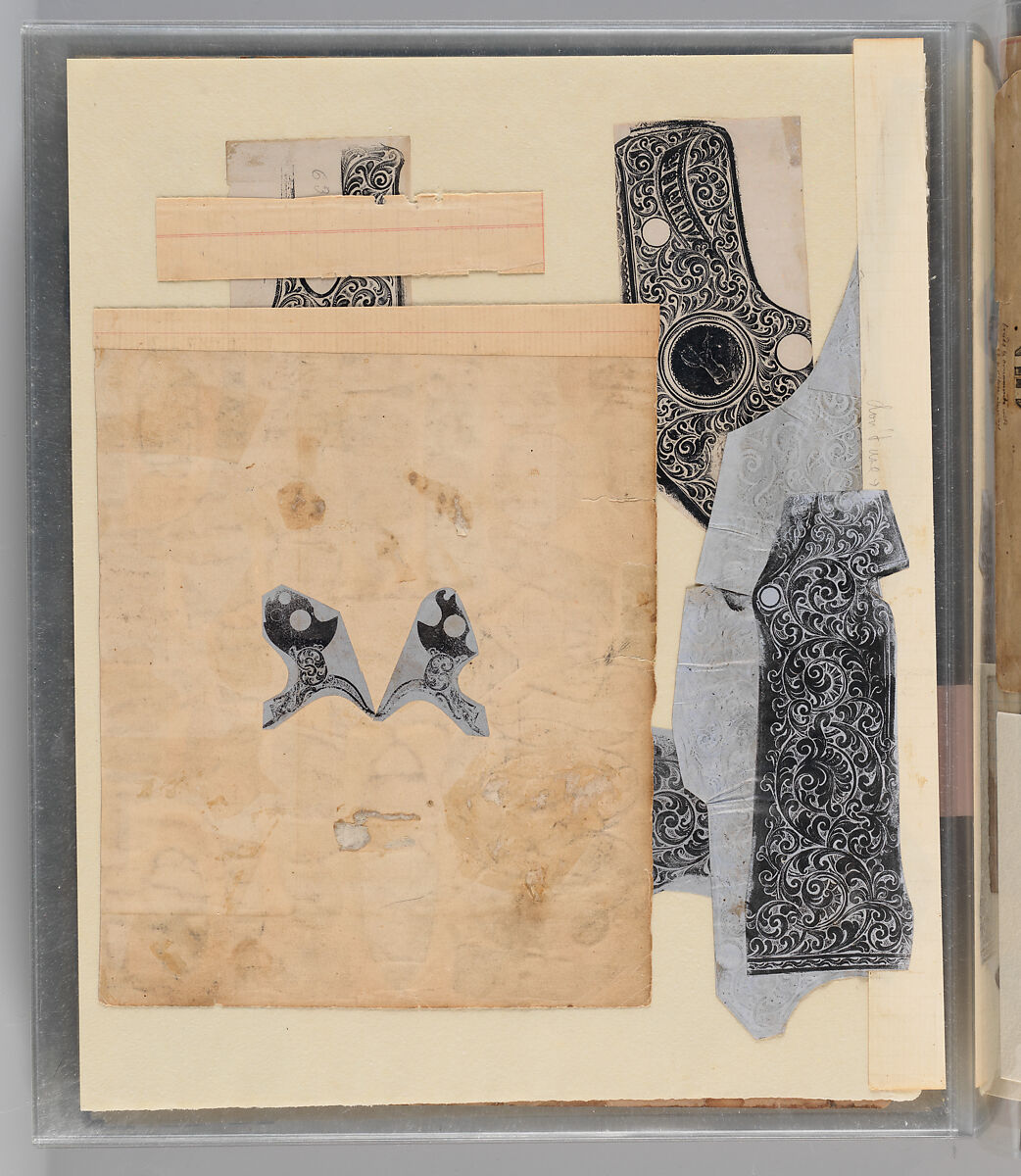 Workbook Recording the Engraved Firearms Ornament of Louis D. Nimschke (1832–1904), Louis Daniel Nimschke (American, born Ebersdorf, Reuss Schleiz, Germany July 14, 1832–April 9, 1904 Brooklyn, New York), Ink on paper, leather binding, American, New York