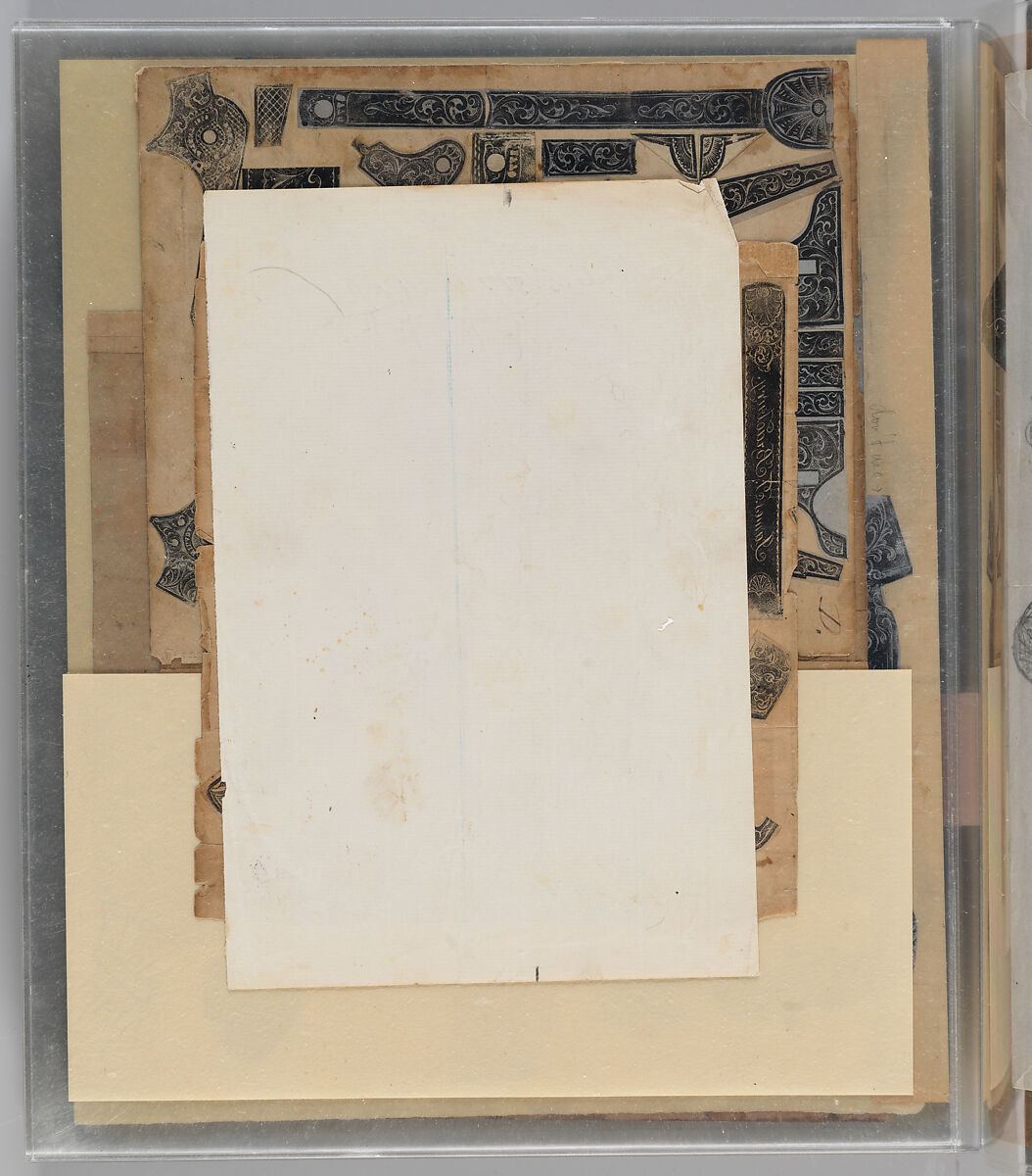 Workbook Recording the Engraved Firearms Ornament of Louis D. Nimschke (1832–1904), Louis Daniel Nimschke (American, born Ebersdorf, Reuss Schleiz, Germany July 14, 1832–April 9, 1904 Brooklyn, New York), Ink on paper, leather binding, American, New York