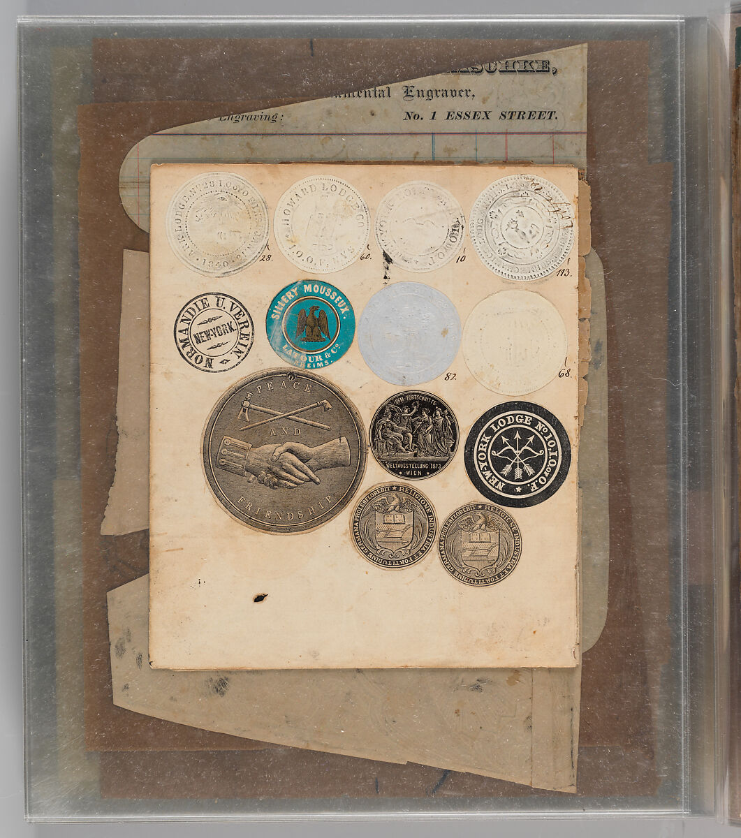 Workbook Recording the Engraved Firearms Ornament of Louis D. Nimschke (1832–1904), Louis Daniel Nimschke (American, born Ebersdorf, Reuss Schleiz, Germany July 14, 1832–April 9, 1904 Brooklyn, New York), Ink on paper, leather binding, American, New York