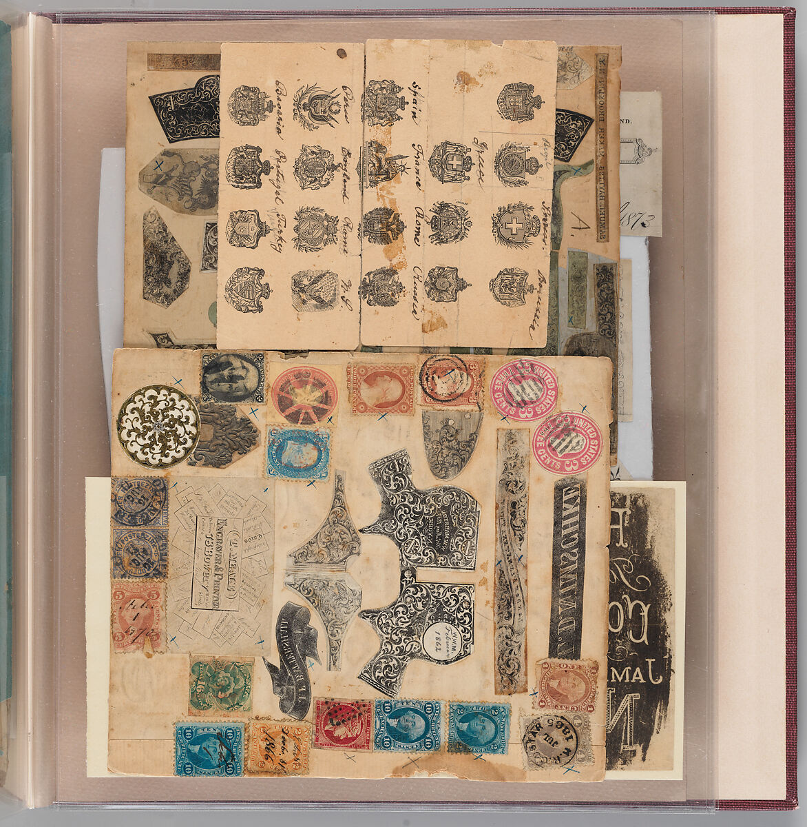 Workbook Recording the Engraved Firearms Ornament of Louis D. Nimschke (1832–1904), Louis Daniel Nimschke (American, born Ebersdorf, Reuss Schleiz, Germany July 14, 1832–April 9, 1904 Brooklyn, New York), Ink on paper, leather binding, American, New York