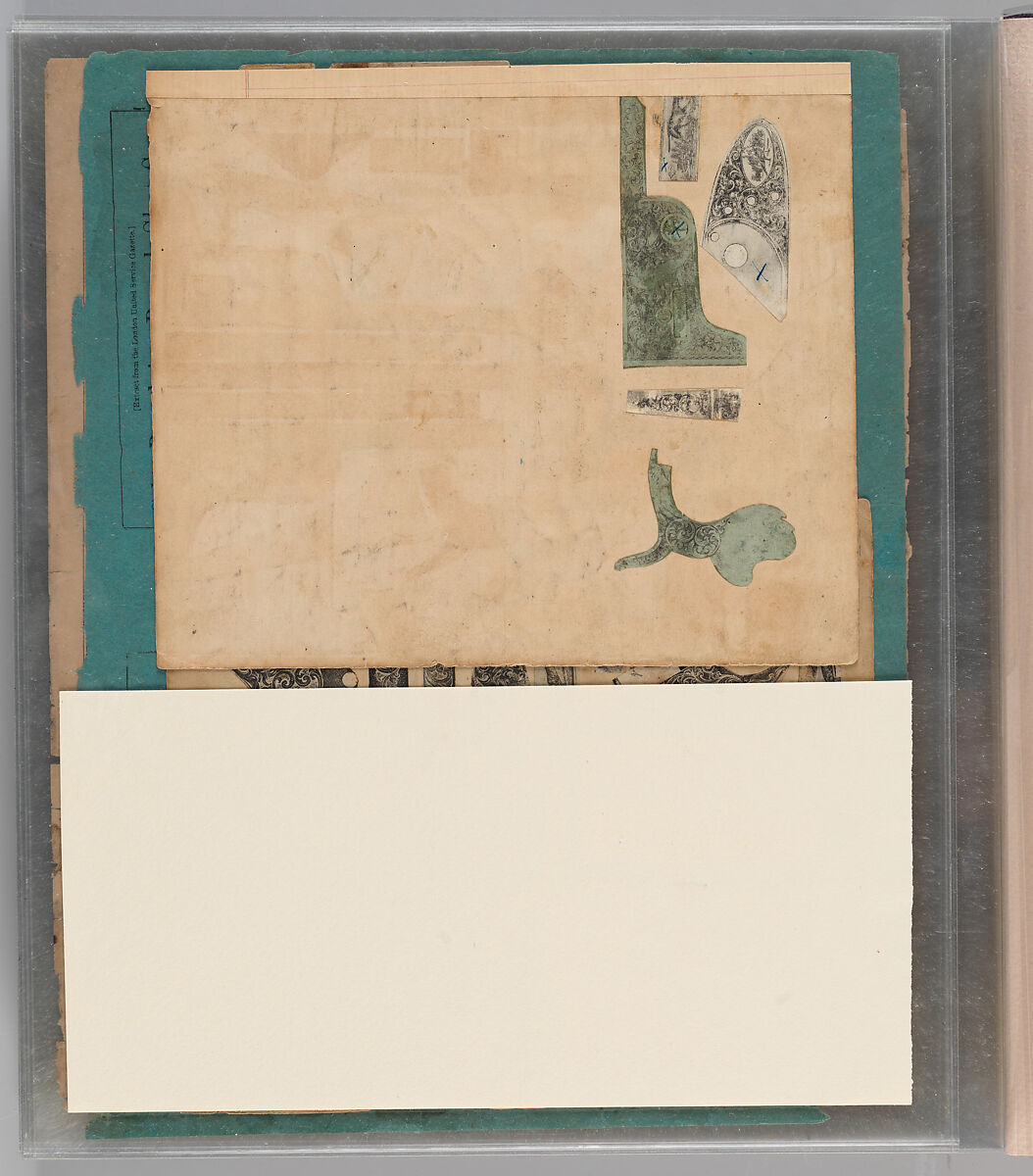 Workbook Recording the Engraved Firearms Ornament of Louis D. Nimschke (1832–1904), Louis Daniel Nimschke (American, born Ebersdorf, Reuss Schleiz, Germany July 14, 1832–April 9, 1904 Brooklyn, New York), Ink on paper, leather binding, American, New York