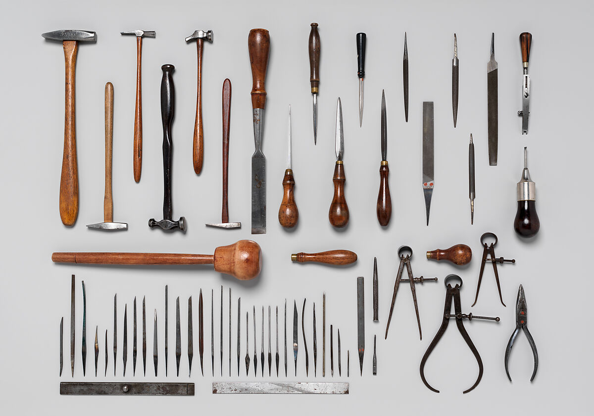 Set of Sixty-Two Engraving Tools of Louis D. Nimschke (1832–1904), Louis Daniel Nimschke (American, born Ebersdorf, Reuss Schleiz, Germany July 14, 1832–April 9, 1904 Brooklyn, New York), Steel, wood, American and European 