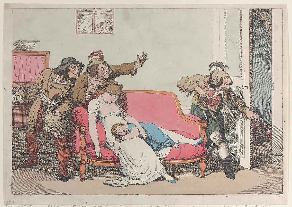 Disturbers of Domestic Happiness, After Thomas Rowlandson (British, London 1757–1827 London), Hand-colored etching 