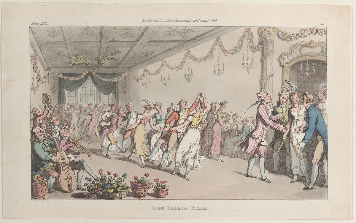 Don Luigi's Ball, Thomas Rowlandson (British, London 1757–1827 London), Hand-colored etching and aquatint 