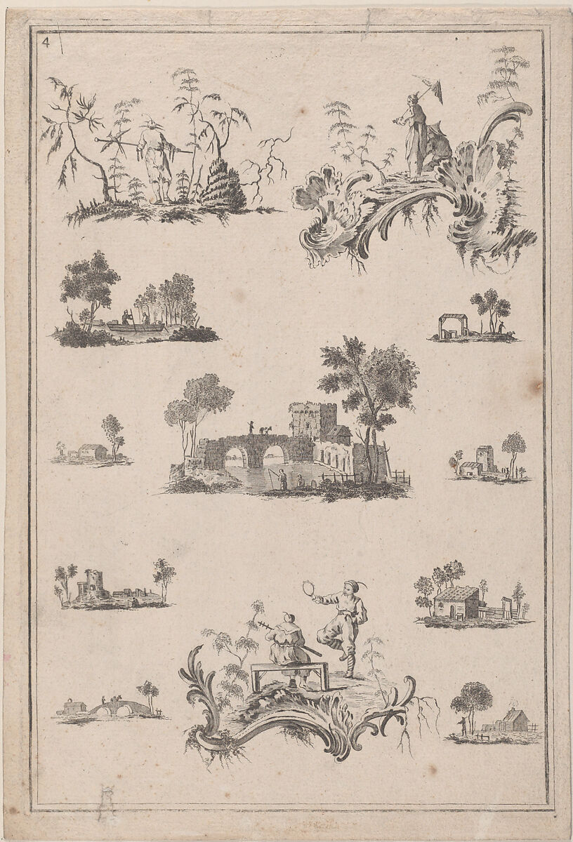 Chinoiserie Ornaments, plates from "The Ladies Amusement"; or, "Whole art of japanning made easy", Jean Pillement (French, Lyons 1728–1808 Lyons), Etching 
