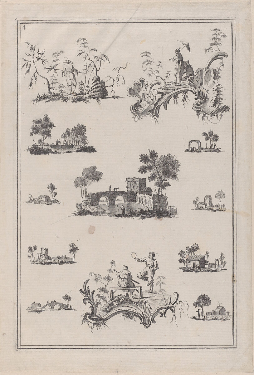 Chinoiserie Ornaments, plates from "The Ladies Amusement"; or, "Whole art of japanning made easy", Jean Pillement (French, Lyons 1728–1808 Lyons), Etching 