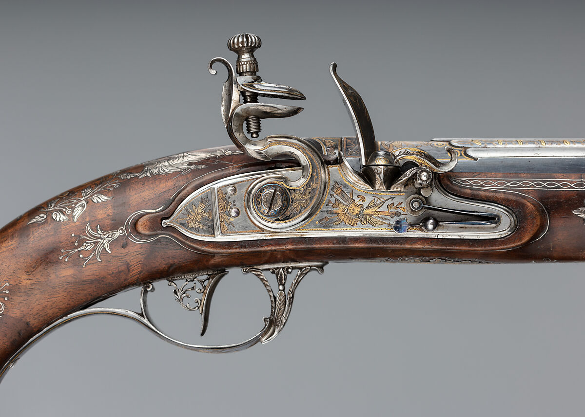 Pair of Flintlock Pistols Made for Grand Duke Constantine Pavlovich of Russia (1779–1831), Tula Arms Factory (Russian, Tula, 1712–Present), Steel, silver, gold, wood, Russian, Tula