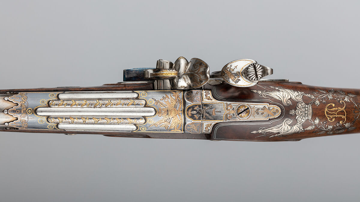Pair of Flintlock Pistols Made for Grand Duke Constantine Pavlovich of Russia (1779–1831), Tula Arms Factory (Russian, Tula, 1712–Present), Steel, silver, gold, wood, Russian, Tula