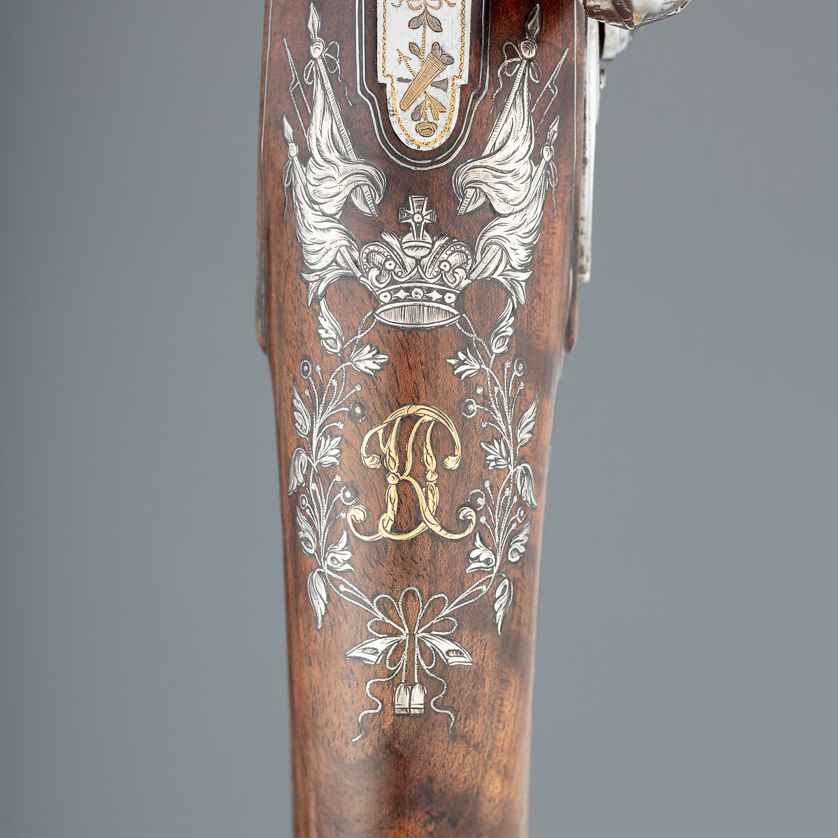 Pair of Flintlock Pistols Made for Grand Duke Constantine Pavlovich of Russia (1779–1831), Tula Arms Factory (Russian, Tula, 1712–Present), Steel, silver, gold, wood, Russian, Tula