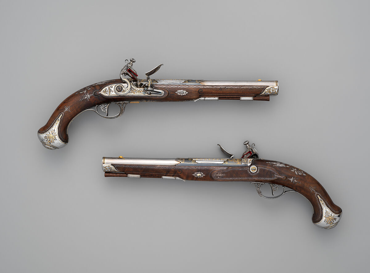 Pair of Flintlock Pistols Made for Grand Duke Constantine Pavlovich of Russia (1779–1831), Tula Arms Factory  Russian, Steel, silver, gold, wood, Russian, Tula