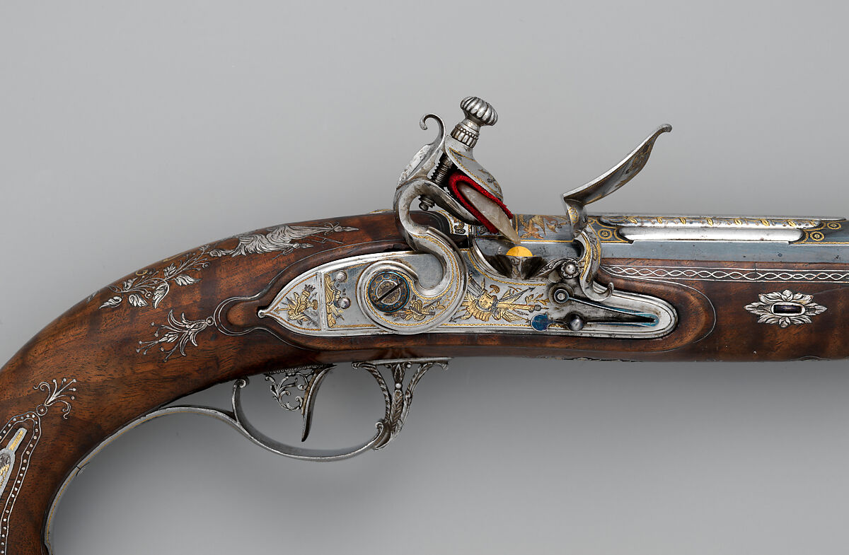 Pair of Flintlock Pistols Made for Grand Duke Constantine Pavlovich of Russia (1779–1831), Tula Arms Factory (Russian, Tula, 1712–Present), Steel, silver, gold, wood, Russian, Tula