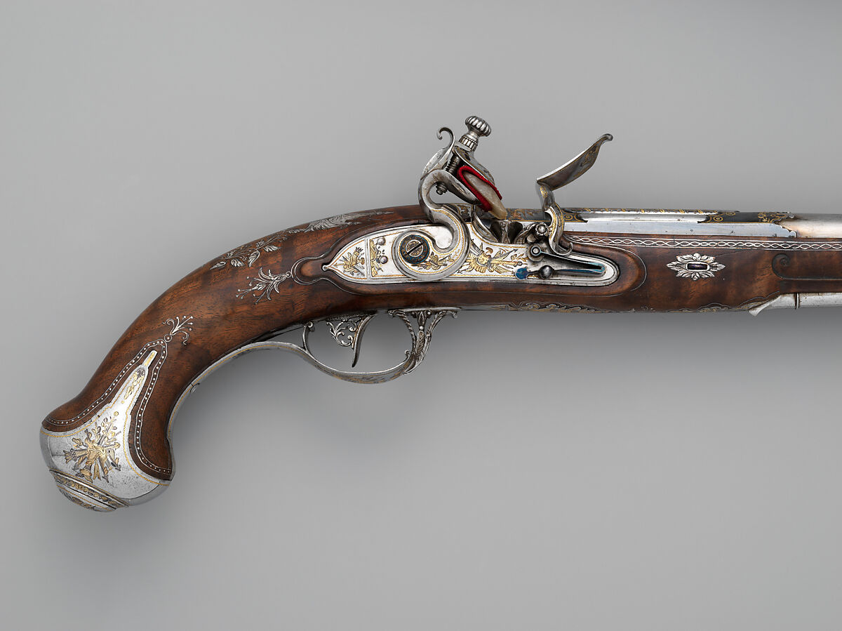 Pair of Flintlock Pistols Made for Grand Duke Constantine Pavlovich of Russia (1779–1831), Tula Arms Factory (Russian, Tula, 1712–Present), Steel, silver, gold, wood, Russian, Tula