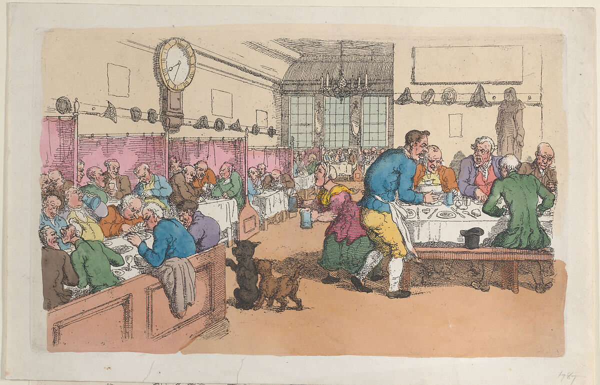 An Eating House, Thomas Rowlandson (British, London 1757–1827 London), Hand-colored etching; reprint 
