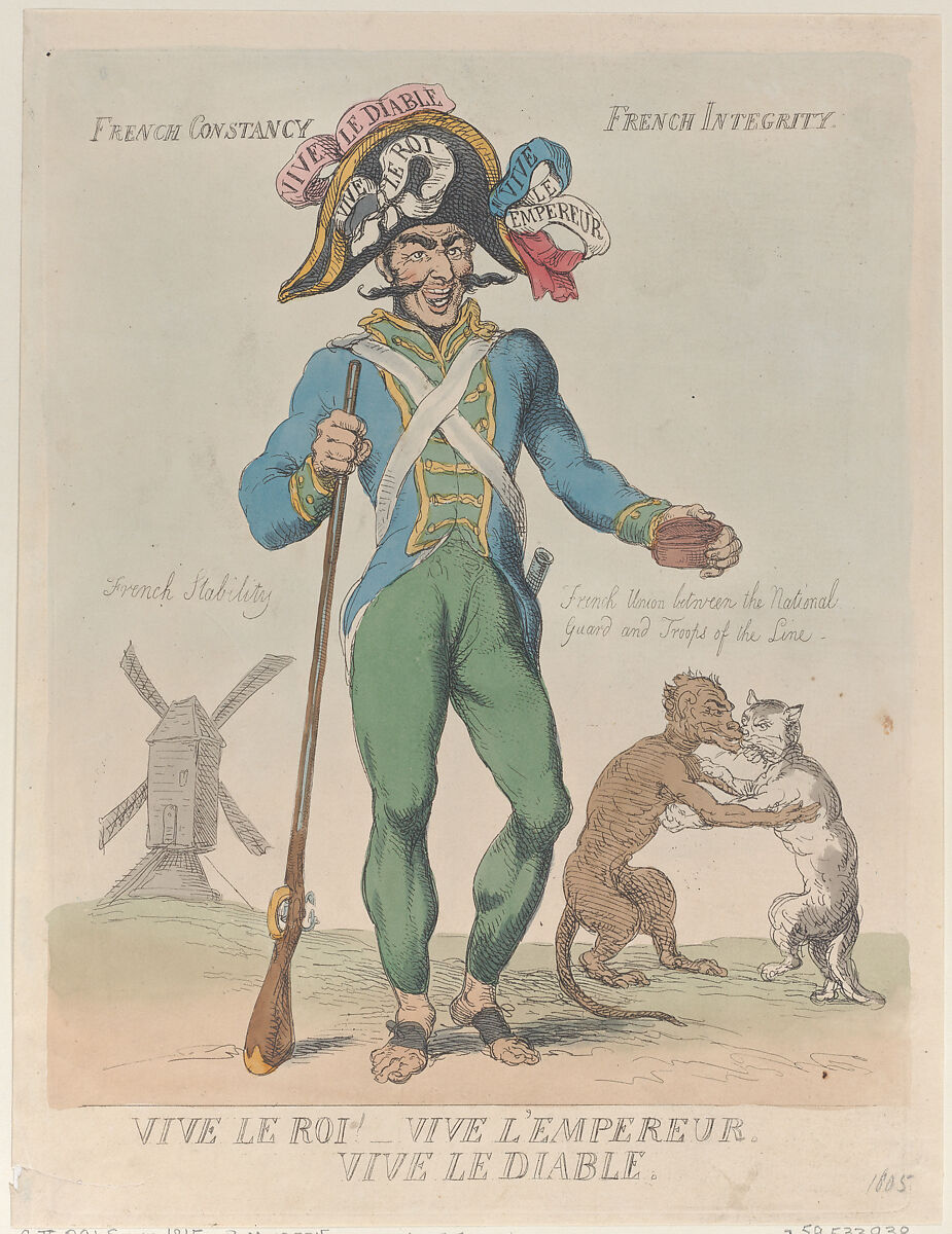 Vive Le Roi! Vive L'Empereur. Vive Le Diable., Thomas Rowlandson (British, London 1757–1827 London), Hand-colored etching 