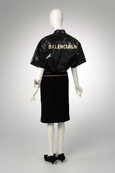 Ensemble, House of Balenciaga (French, founded 1937), (a) plastic (polyethylene), (b) synthetic fiber, metal, (c, d) synthetic fiber, leather, metal, (e) plastic, (f) metal, French