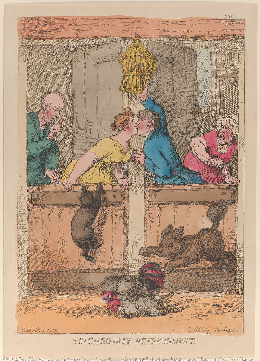Neighbourly Refreshment, Thomas Rowlandson (British, London 1757–1827 London), Hand-colored etching 
