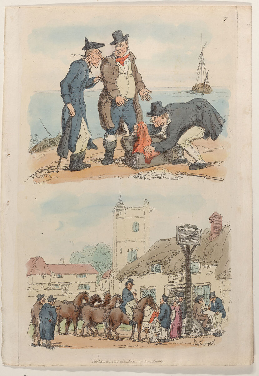 Plate 7, from "World in Miniature", Thomas Rowlandson (British, London 1757–1827 London), Hand-colored etching 